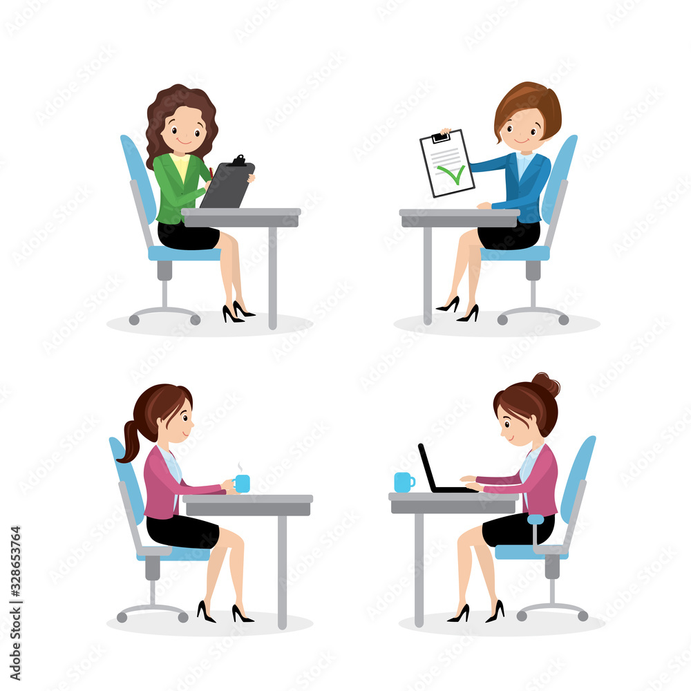 Businesswoman on workplace,isolated on white background Businesswoman on workplace,isolated on white background