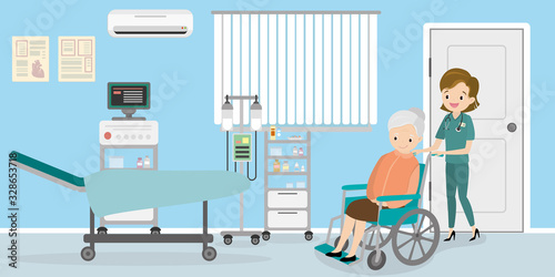 Caucasian woman lying in hospital ward,Medical furniture and equipment