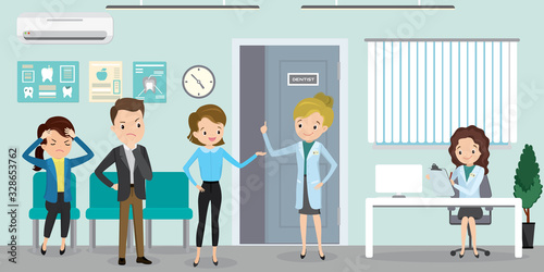 woman doctor dentist in uniform standing with patients