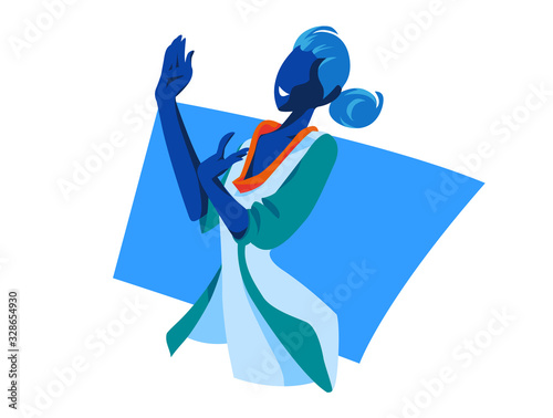 Giovane donna sorridente batte le mani. Illustrazione isolata sullo sfondo bianco