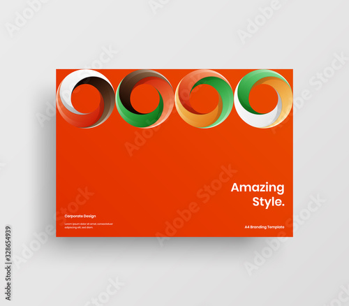 Creative business presentation vector A4 horizontal orientation front page mock up. Modern corporate report cover abstract geometric illustration design layout. Company identity brochure template.