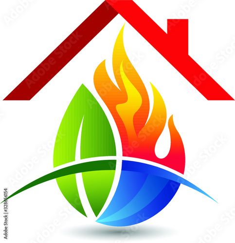 leaf water flame and home logo 