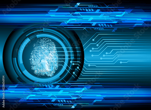 Safety concept,  cyber security, blue abstract hi speed internet technology background illustration. key, sci fi, fingerprint. scanning. Hand print.