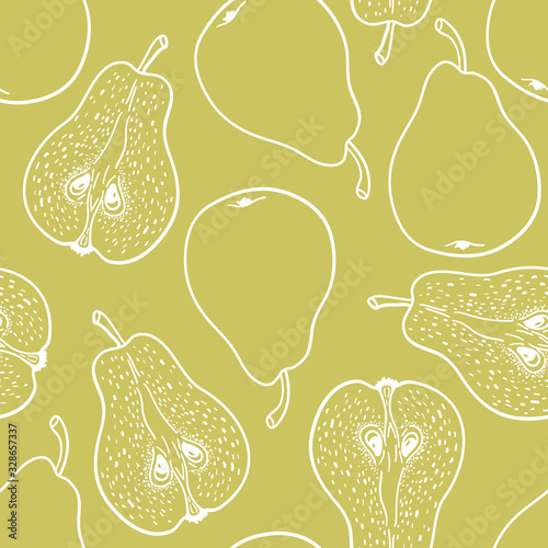 Fototapeta Seamless pattern with ripe pears. Stylized hand drawn vector.