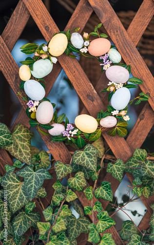 easter wreath easter holiday greeting card concept