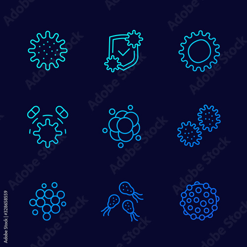 microbes, viruses and bacteria icons, line vector set photo