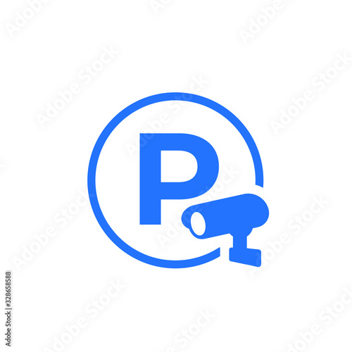 parking with video surveillance icon, vector