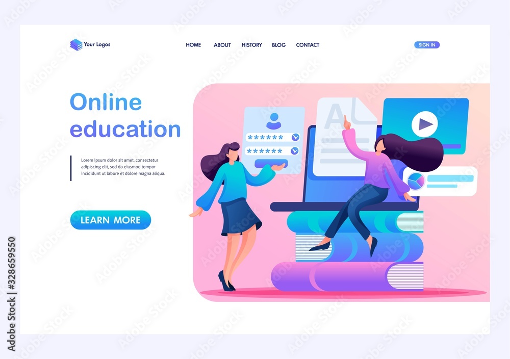 Girls in the network choose a training course. Online learning. Flat 2D character. Landing page concepts and web design Girls in the network choose a training course. Online learning. Flat 2D character. Landing page concepts and web design