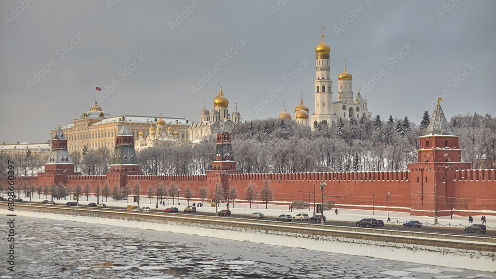 Moscow Kremlin, winter view with snow
