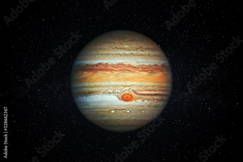 Obraz na plátně Planet Jupiter gas giant in the Starry Sky of Solar System in Space