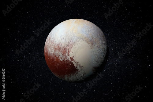 Planet Pluto in the Starry Sky of Solar System in Space. This image elements furnished by NASA. photo