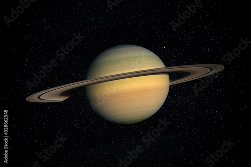 Planet Saturn in the Starry Sky of Solar System in Space. This image elements furnished by NASA. photo