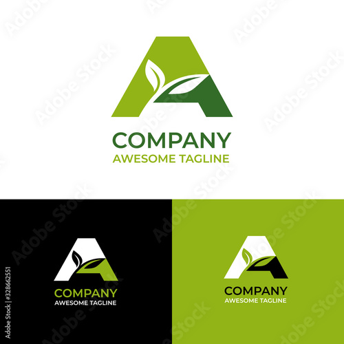 Letter A with Leaves Green Naturan Company Logo Design Ideas photo