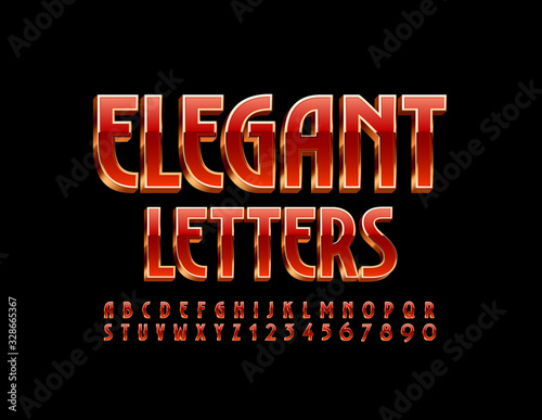 Vector Elegant 3D Font. Luxury Red and Gold Alphabet Letter and Numbers.