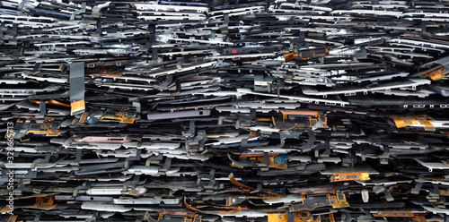 Close-up of electronic scrap of mobile phones