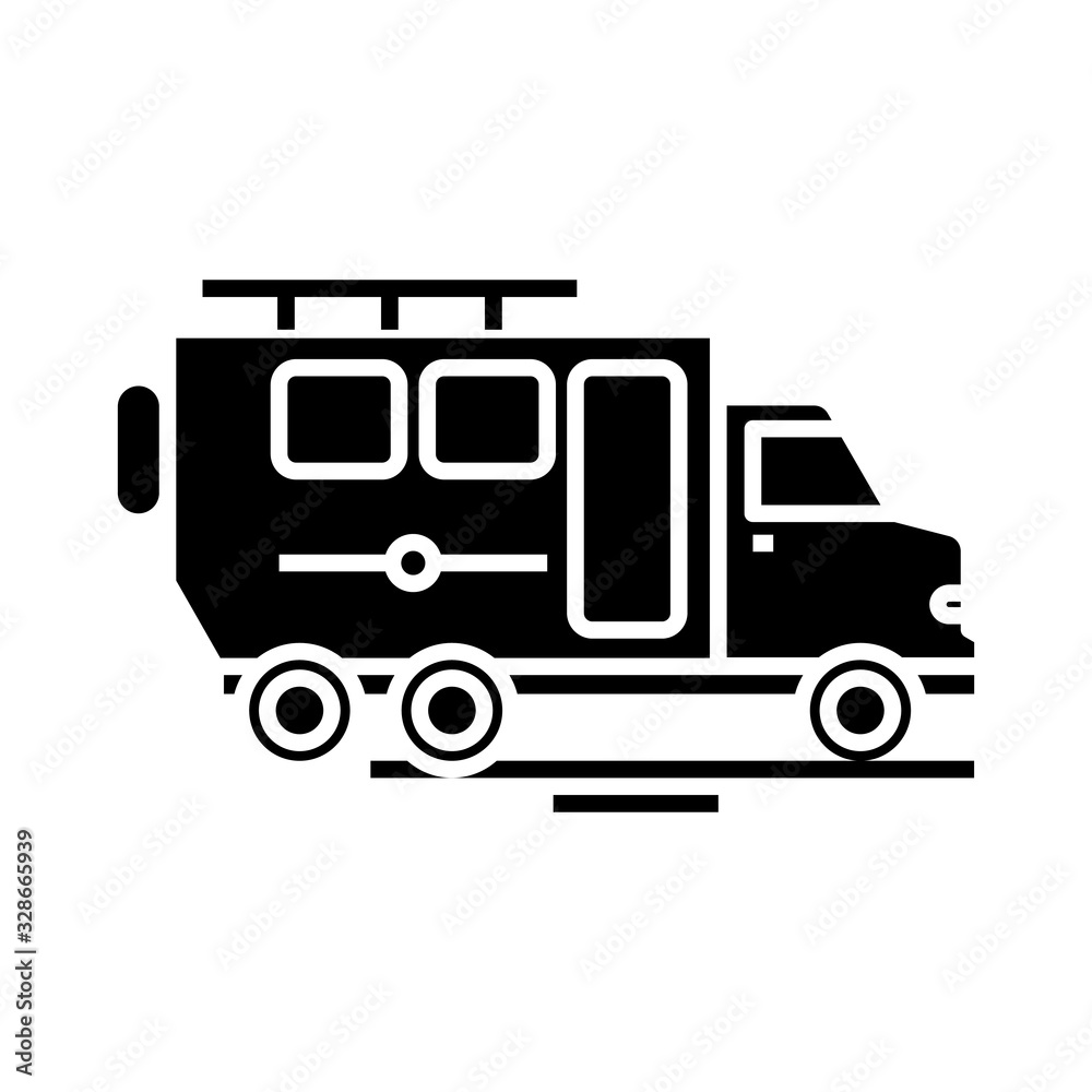Special truck black icon, concept illustration, vector flat symbol, glyph sign.