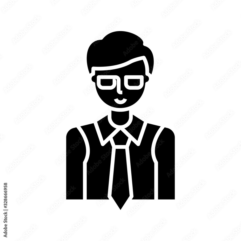 Simple worker black icon, concept illustration, vector flat symbol, glyph sign.