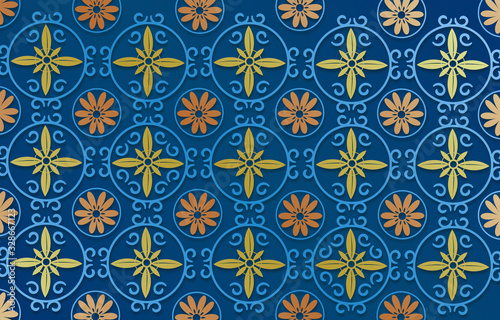 modern Blue abstract background with orange and yellow flower pattern