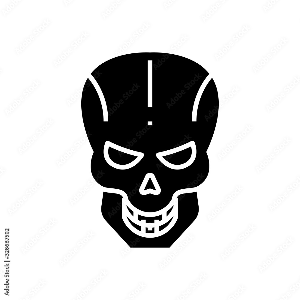 Skull view black icon, concept illustration, vector flat symbol, glyph sign.