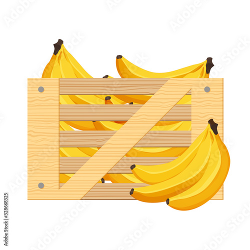 Wooden box with banana.Harvesting tropical fruit. Flat illustration vector.