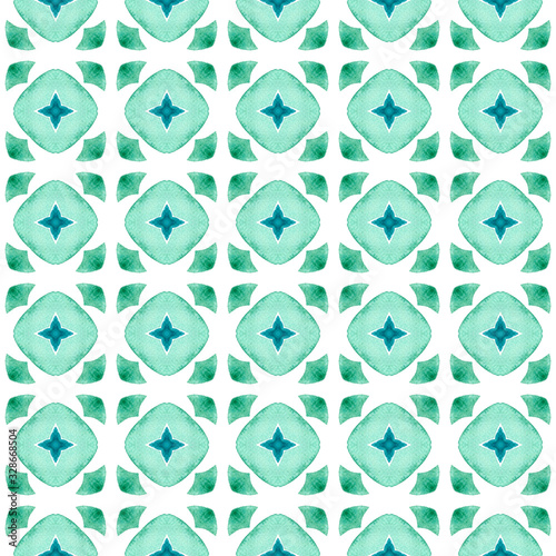 Watercolor ikat repeating tile border. Green 