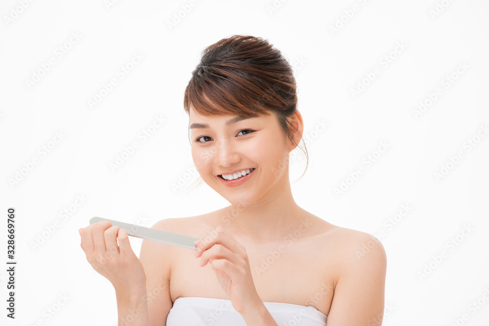 Young attractive asian woman beauty image, Care for nail Young attractive asian woman beauty image, Care for nail