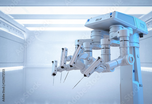 Surgery robot in operation room photo