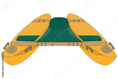 Catamaran for river rafting. Boat for a joint family sport. Active lifestyle. Isolated on a white.