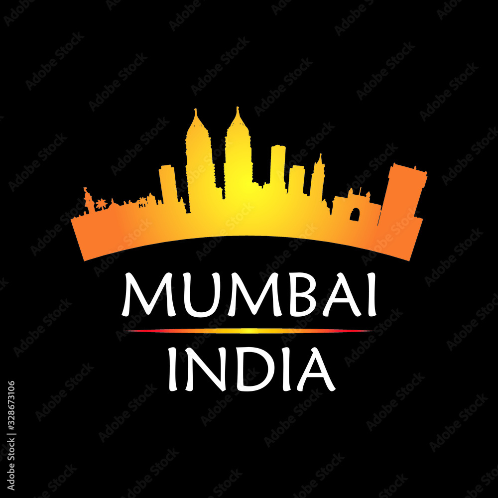 Mumbai India, city skyline silhouette. Vector illustration on black background