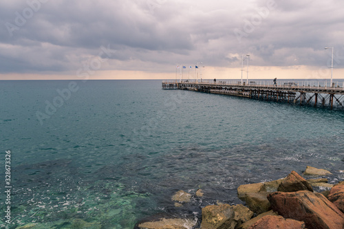A wooden pier at he waterfront of Limassol