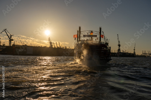 famous louisiana star stern wheeler at bridge 10, quay of hamburg, harbor, germany