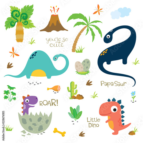 Set of Cute Dinosaur Characters