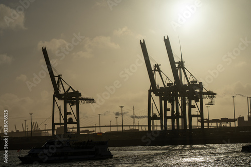 hamburg harbor cranes that look like giraffes, germany