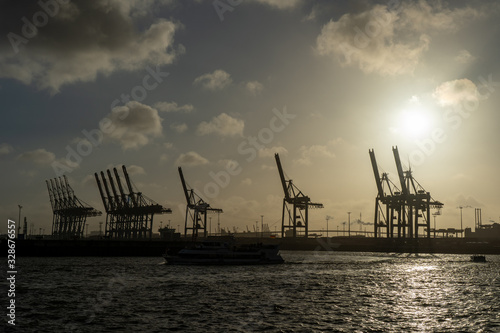 hamburg harbor cranes that look like giraffes, germany