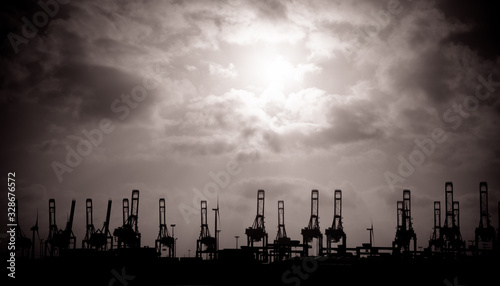 hamburg harbor cranes that look like giraffes, germany