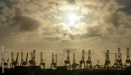 hamburg harbor cranes that look like giraffes, germany