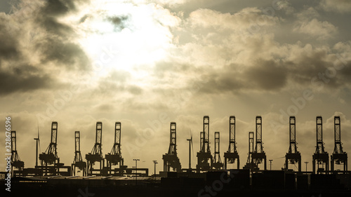 hamburg harbor cranes that look like giraffes, germany