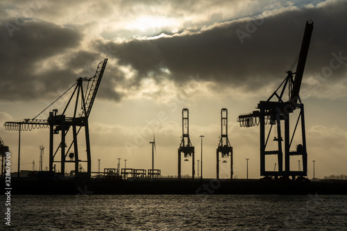 hamburg harbor cranes that look like giraffes, germany