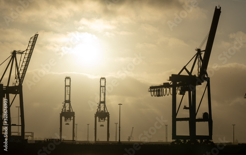 hamburg harbor cranes that look like giraffes, germany