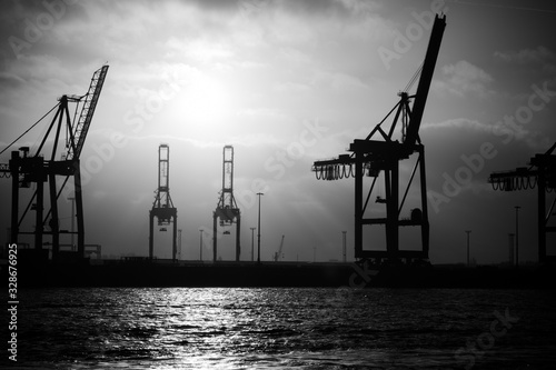 hamburg harbor cranes that look like giraffes, germany