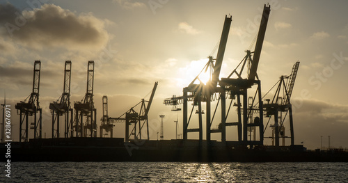 hamburg harbor cranes that look like giraffes, germany