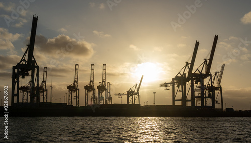 hamburg harbor cranes that look like giraffes, germany
