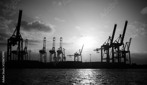 hamburg harbor cranes that look like giraffes, germany