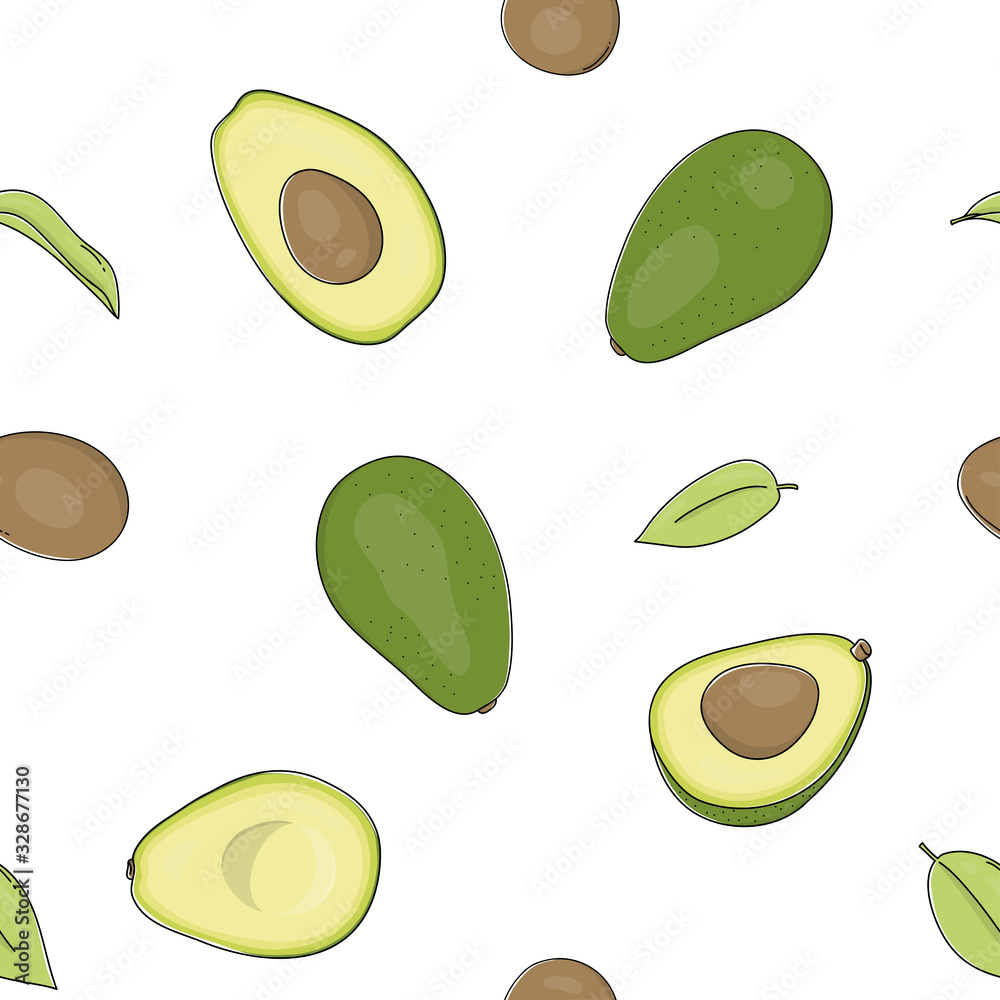 Seamless pattern with avocado on a white background. Seamless pattern with avocado on a white background.
