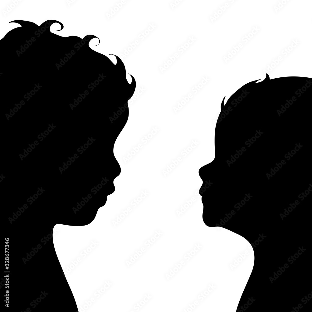 Vector silhouette of anonymous children on white background. Symbol of people and profile.