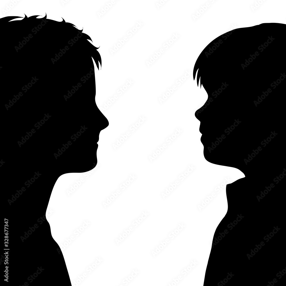 Vector silhouette of anonymous children on white background. Symbol of people and profile.