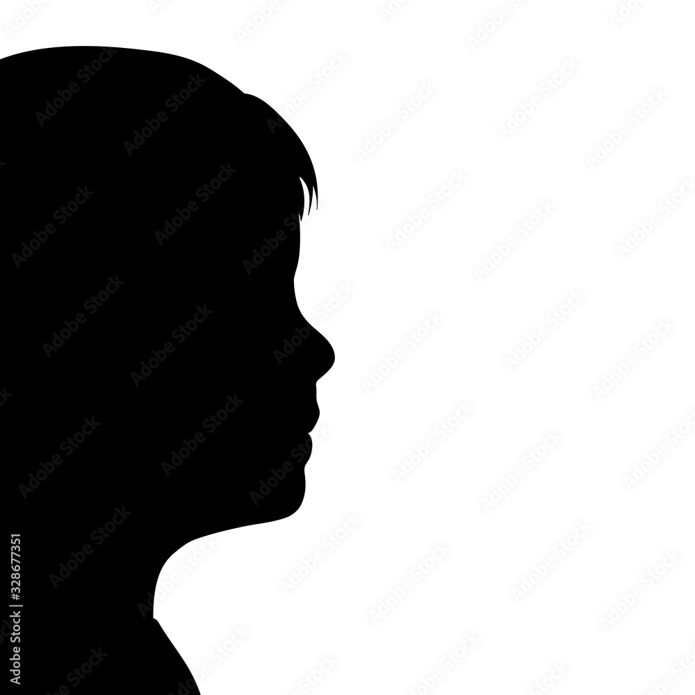 Vector silhouette of anonymous child on white background. Symbol of people and profile.