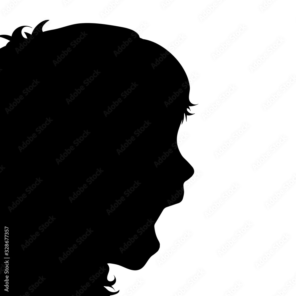 Vector silhouette of scream anonymous child on white background. Symbol of people and fear.