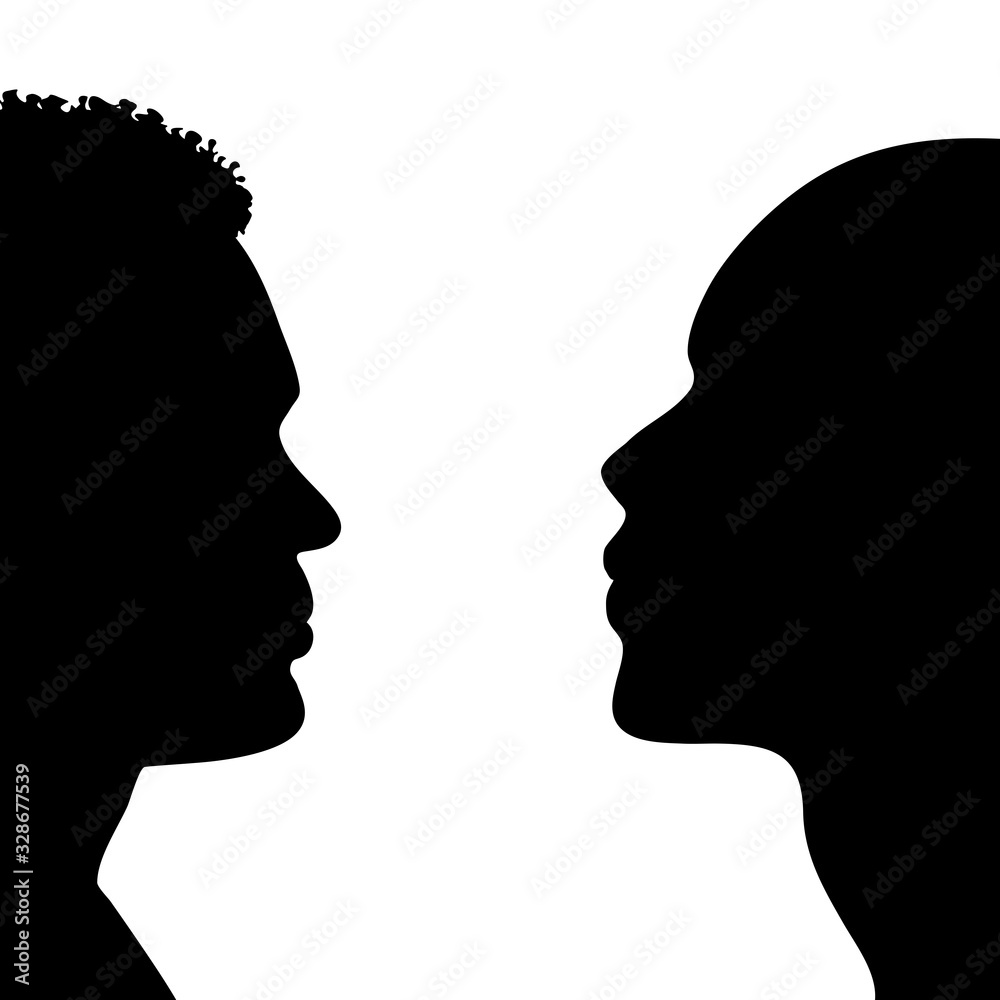 Vector silhouette of anonymous men on white background. Symbol of people and profile.