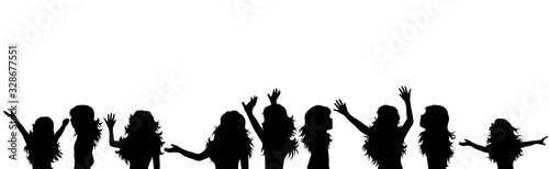 Vector silhouette of group of children on white background. Symbol of childhood.